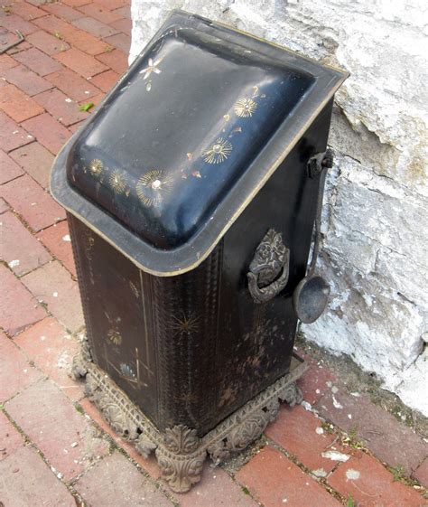 antique metal coal box|antique coal storage bin.